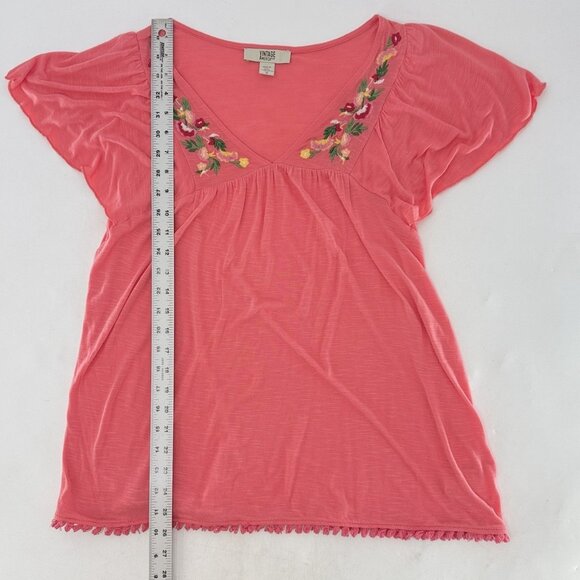 Vintage America Bright Coral Embroidered Shirt  Sz‎ M Boho Flutter Slv Festival - Picture 10 of 10